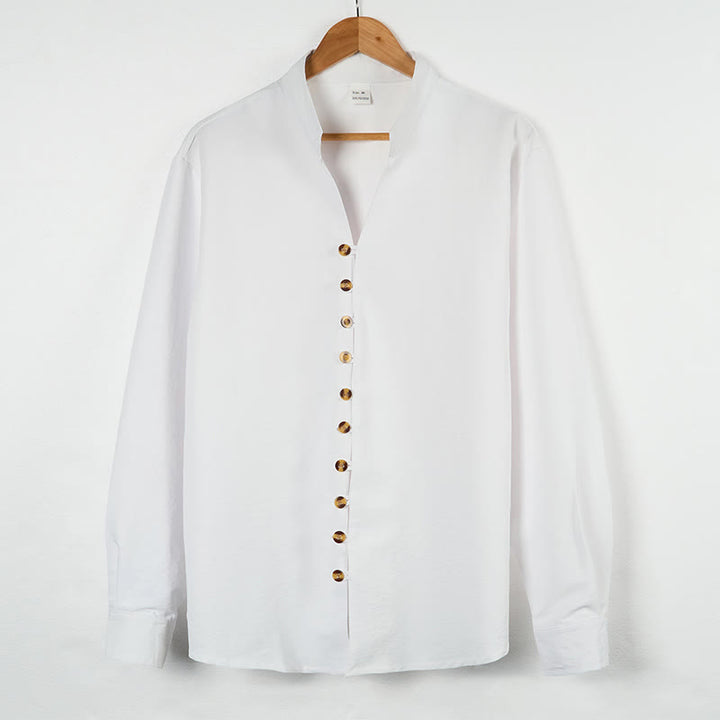 Buddha Stones Solid Color Buttons Fall Long Sleeve Men's Shirt - White - US/UK/AU46,EU56 (3XL) - image 6