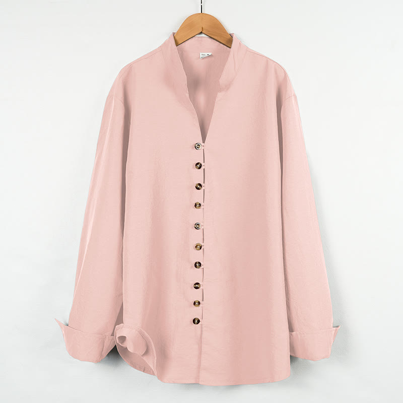 Buddha Stones Solid Color Buttons Fall Long Sleeve Men's Shirt - Pink - US/UK/AU46,EU56 (3XL) - image 13