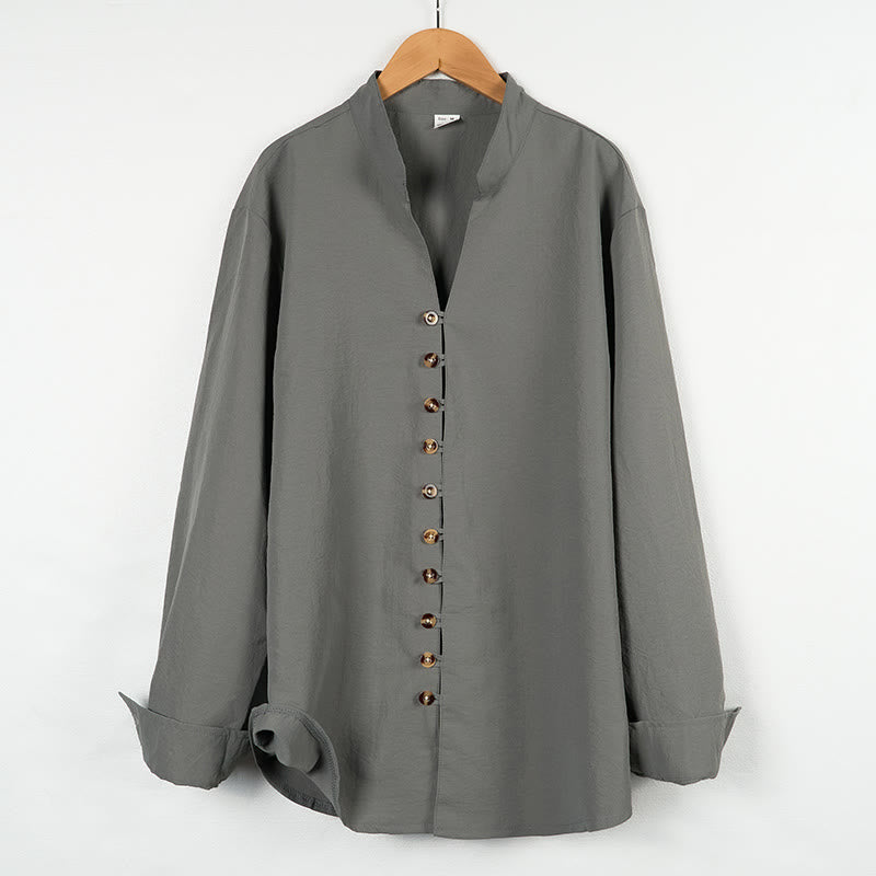 Buddha Stones Solid Color Buttons Fall Long Sleeve Men's Shirt - Gray - US/UK/AU46,EU56 (3XL) - image 0