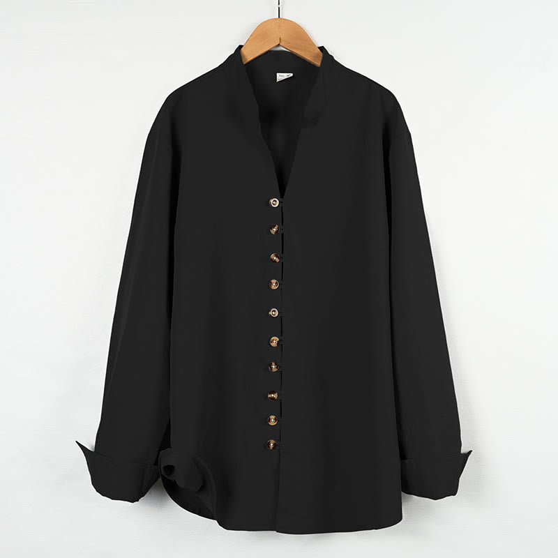 Buddha Stones Solid Color Buttons Fall Long Sleeve Men's Shirt - Black - US/UK/AU46,EU56 (3XL) - image 16