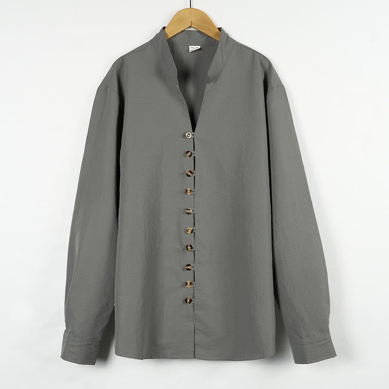 Buddha Stones Solid Color Buttons Fall Long Sleeve Men's Shirt - image 1