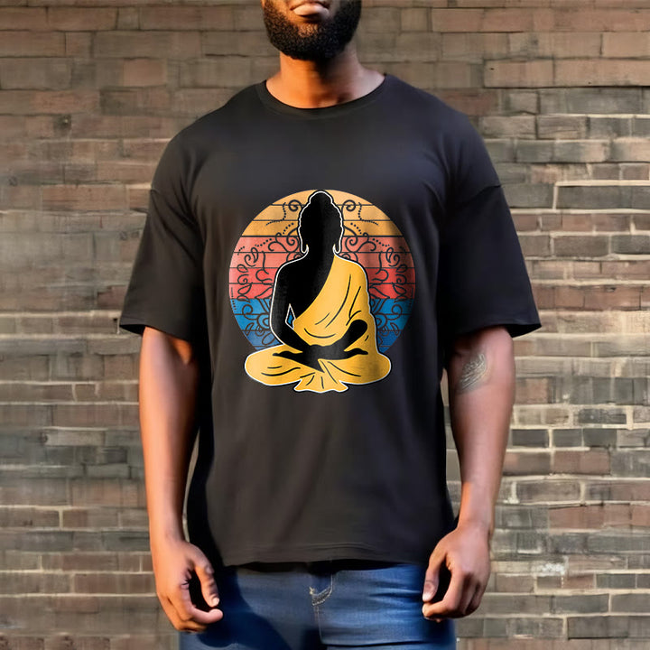 Buddha Stones Casual Colorful Meditating Buddha Pattern Cotton Tee T-shirt - image 3