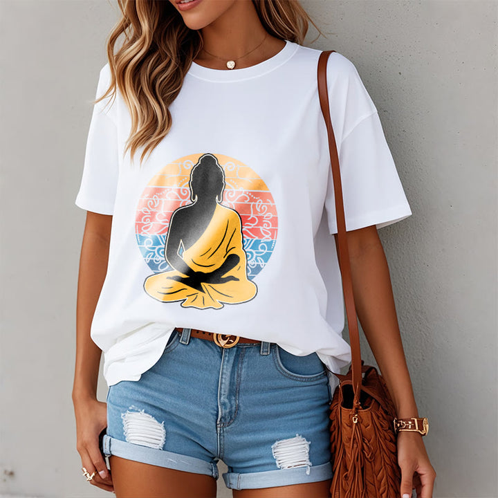 Buddha Stones Casual Colorful Meditating Buddha Pattern Cotton Tee T-shirt - image 8