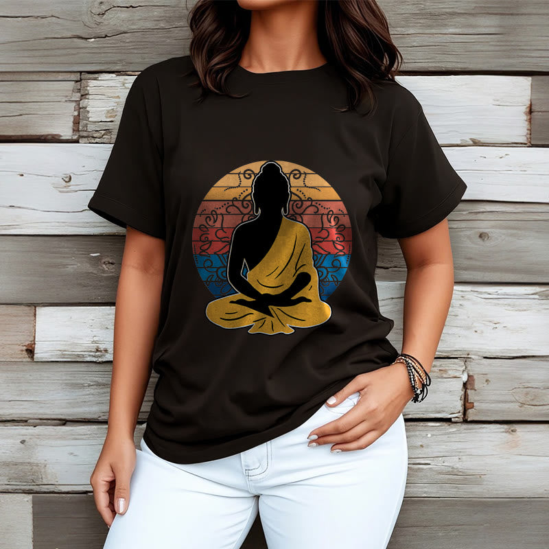 Buddha Stones Casual Colorful Meditating Buddha Pattern Cotton Tee T-shirt - image 4