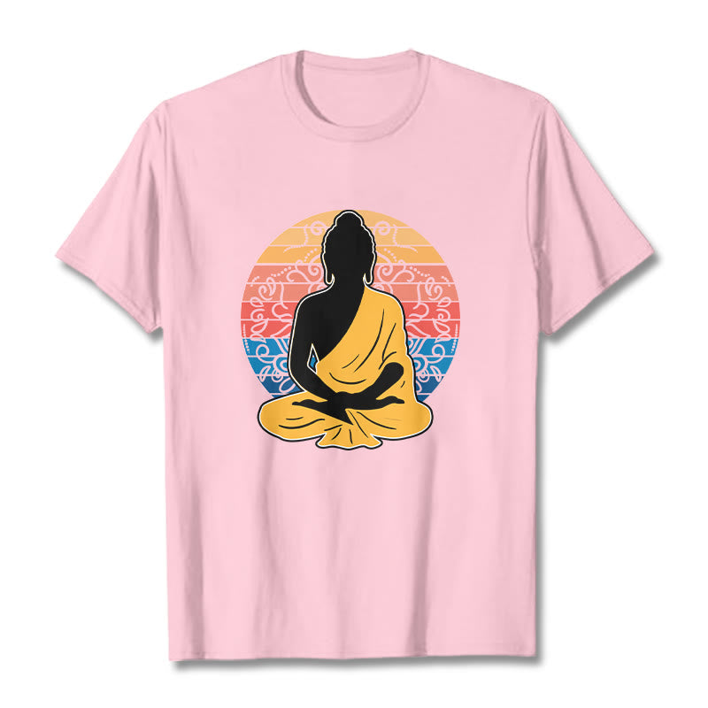Buddha Stones Casual Colorful Meditating Buddha Pattern Cotton Tee T-shirt - LightPink - 2XL - image 13