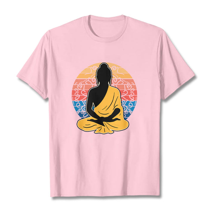 Buddha Stones Casual Colorful Meditating Buddha Pattern Cotton Tee T-shirt - LightPink - 2XL - image 13