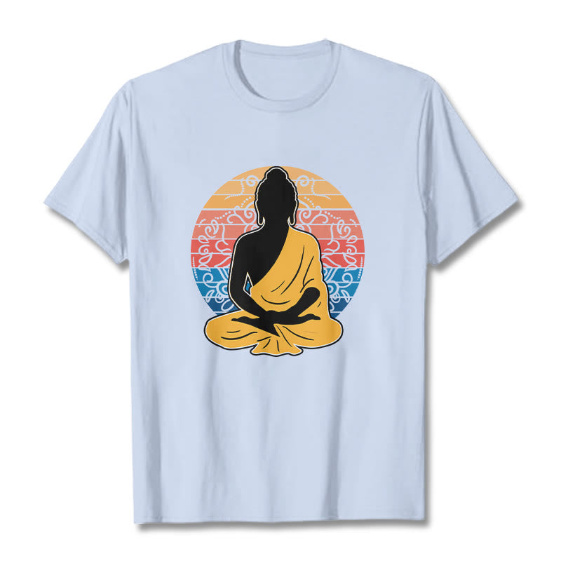 Buddha Stones Casual Colorful Meditating Buddha Pattern Cotton Tee T-shirt - LightCyan - 2XL - image 19