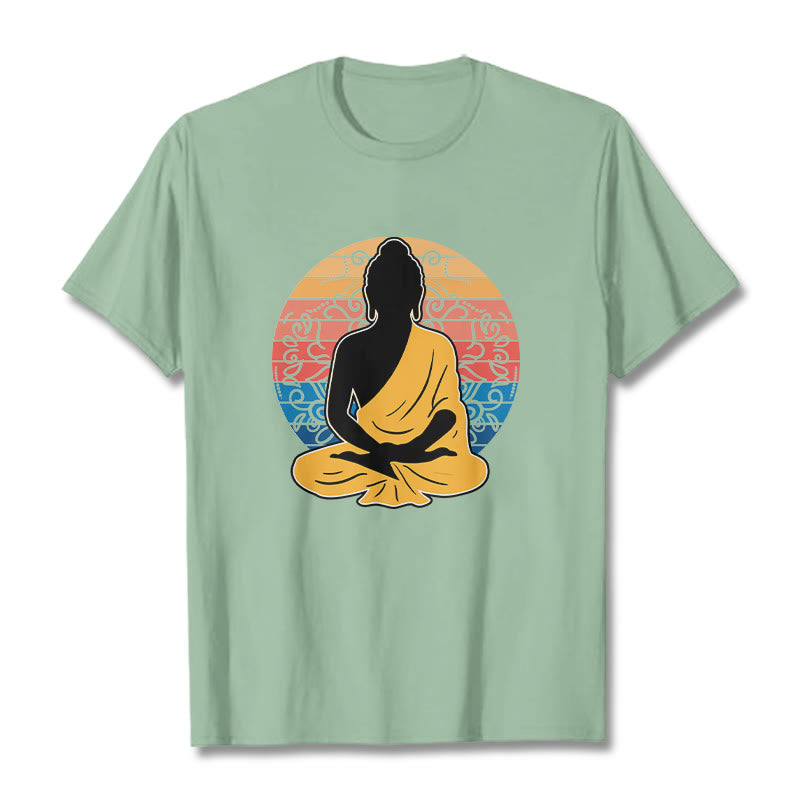 Buddha Stones Casual Colorful Meditating Buddha Pattern Cotton Tee T-shirt - PaleGreen - 2XL - image 15