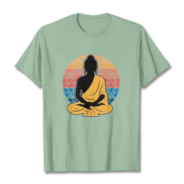 Buddha Stones Casual Colorful Meditating Buddha Pattern Cotton Tee T-shirt - PaleGreen - 2XL - image 15
