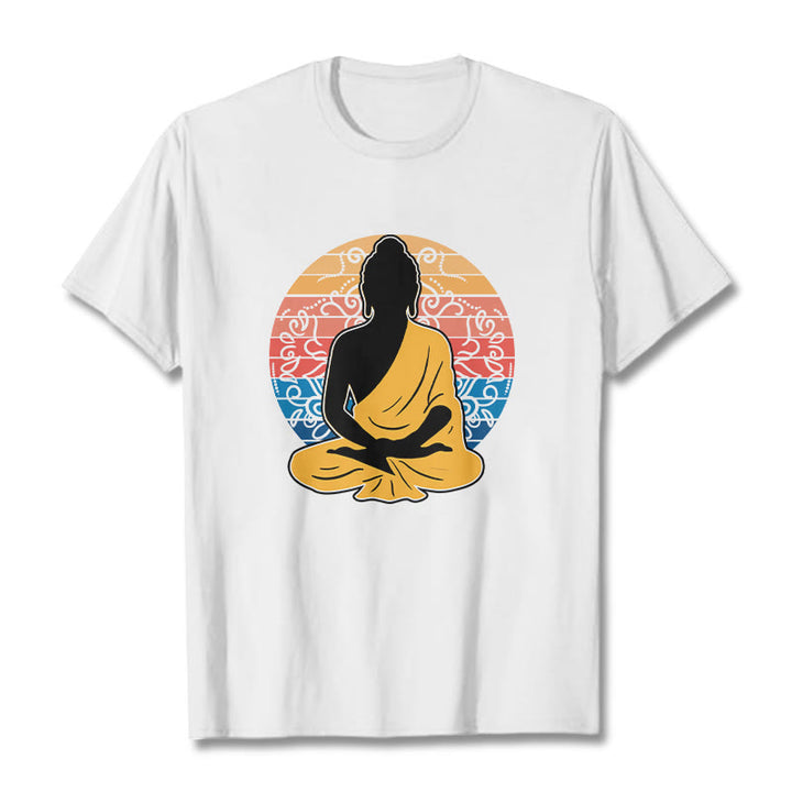 Buddha Stones Casual Colorful Meditating Buddha Pattern Cotton Tee T-shirt - White - 2XL - image 6