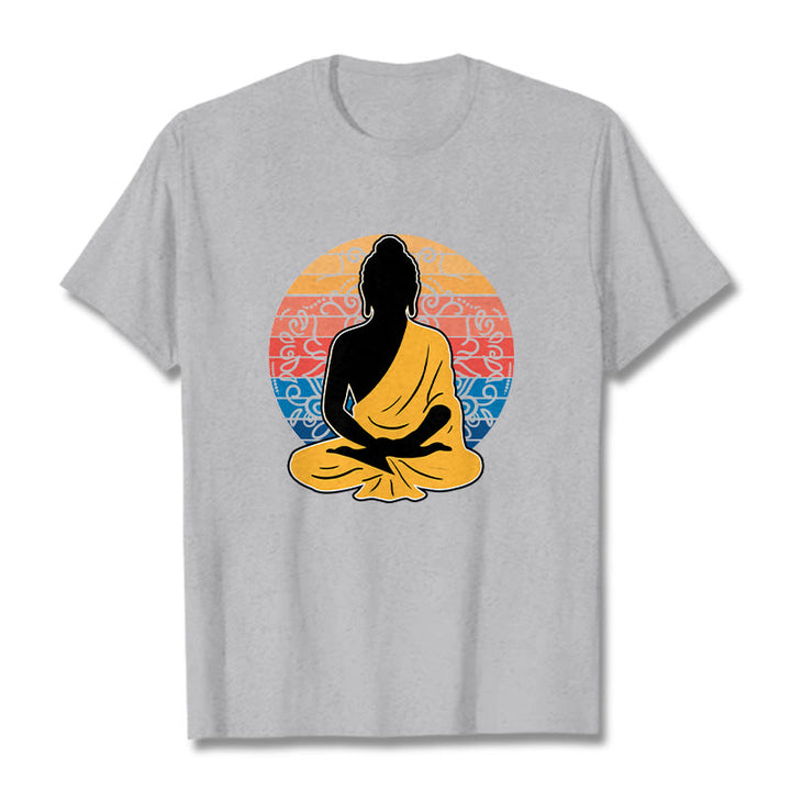 Buddha Stones Casual Colorful Meditating Buddha Pattern Cotton Tee T-shirt - LightGrey - 2XL - image 20