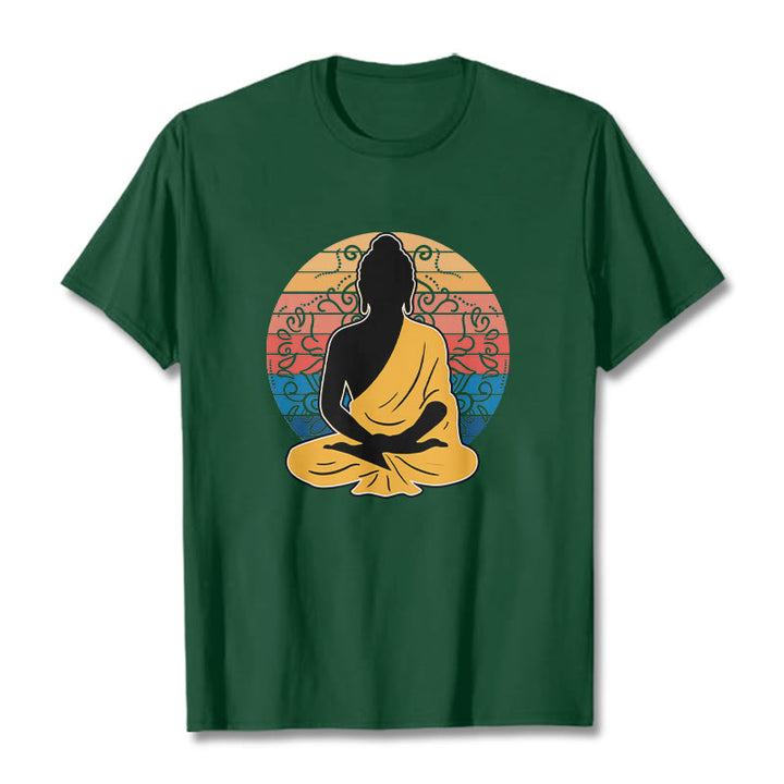 Buddha Stones Casual Colorful Meditating Buddha Pattern Cotton Tee T-shirt - ForestGreen - 2XL - image 11