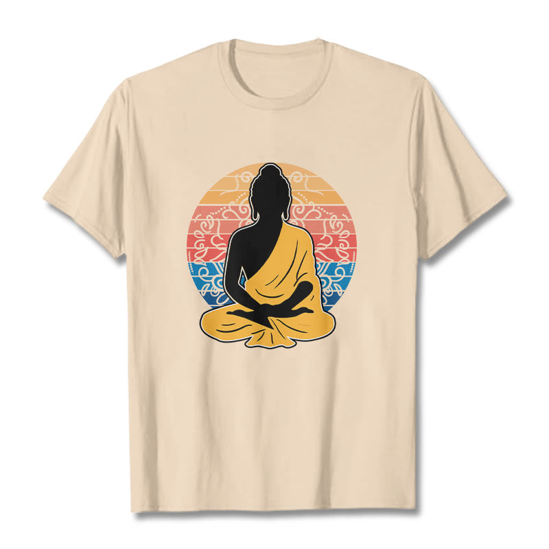 Buddha Stones Casual Colorful Meditating Buddha Pattern Cotton Tee T-shirt - Bisque - 2XL - image 9