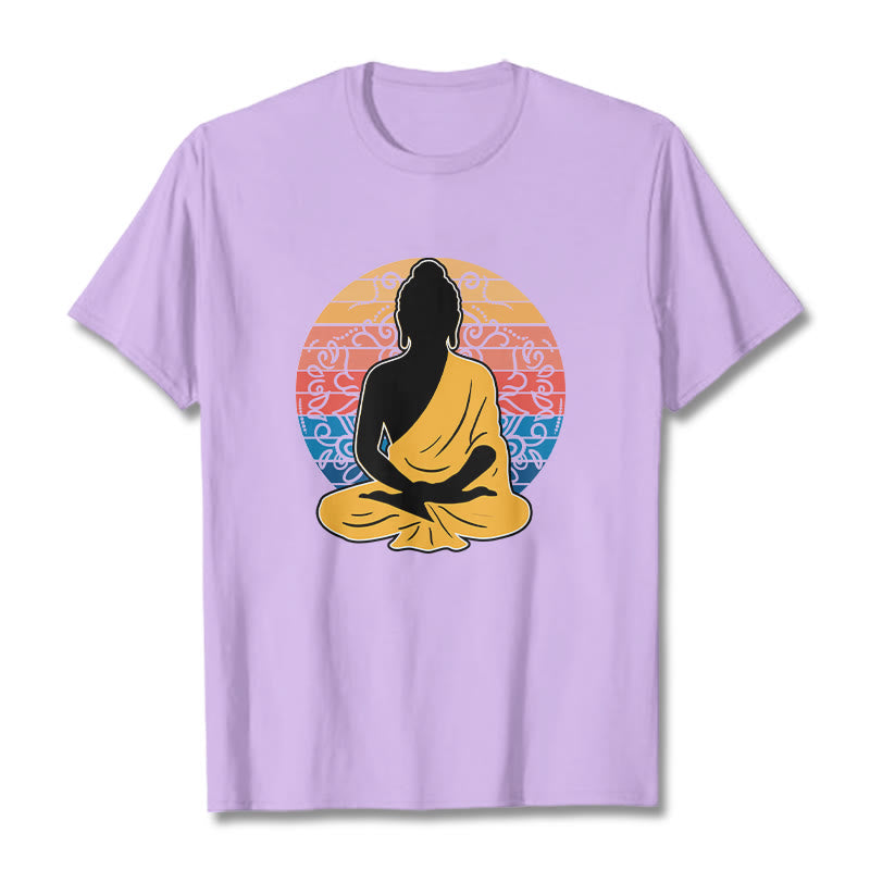 Buddha Stones Casual Colorful Meditating Buddha Pattern Cotton Tee T-shirt - Plum - 2XL - image 17