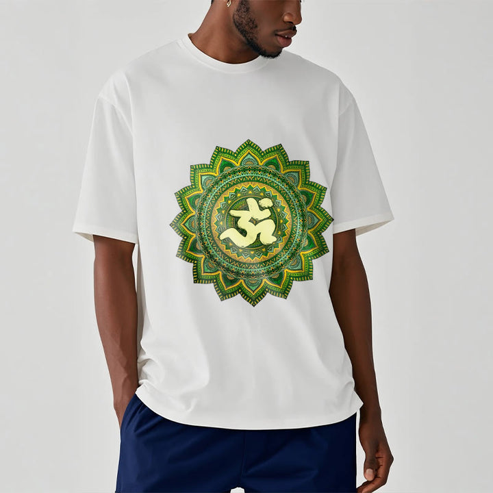 Buddha Stones Casual Green Mandala Om Symbol Pattern Cotton Tee T-shirt - image 2
