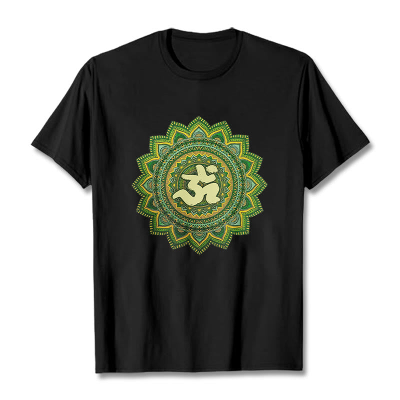 Buddha Stones Casual Green Mandala Om Symbol Pattern Cotton Tee T-shirt - Black - 2XL - image 5