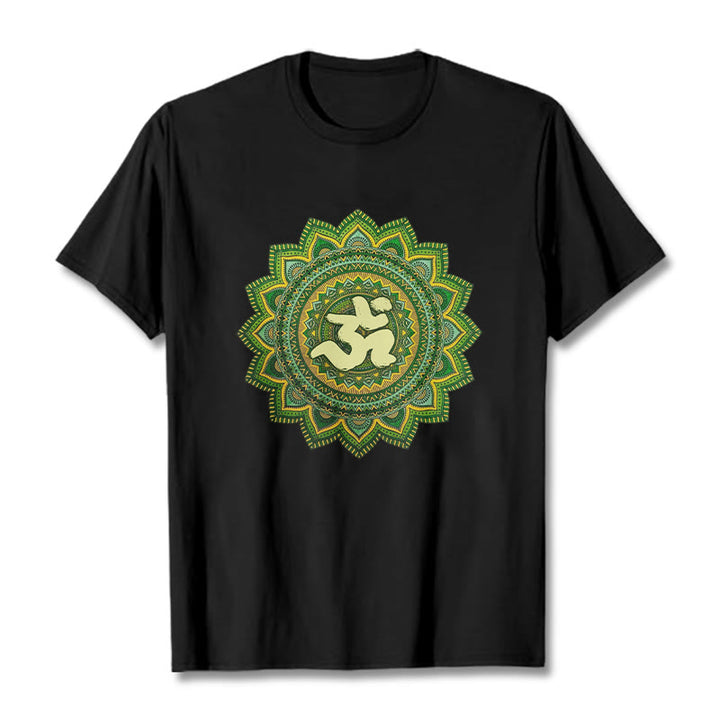 Buddha Stones Casual Green Mandala Om Symbol Pattern Cotton Tee T-shirt - Black - 2XL - image 5