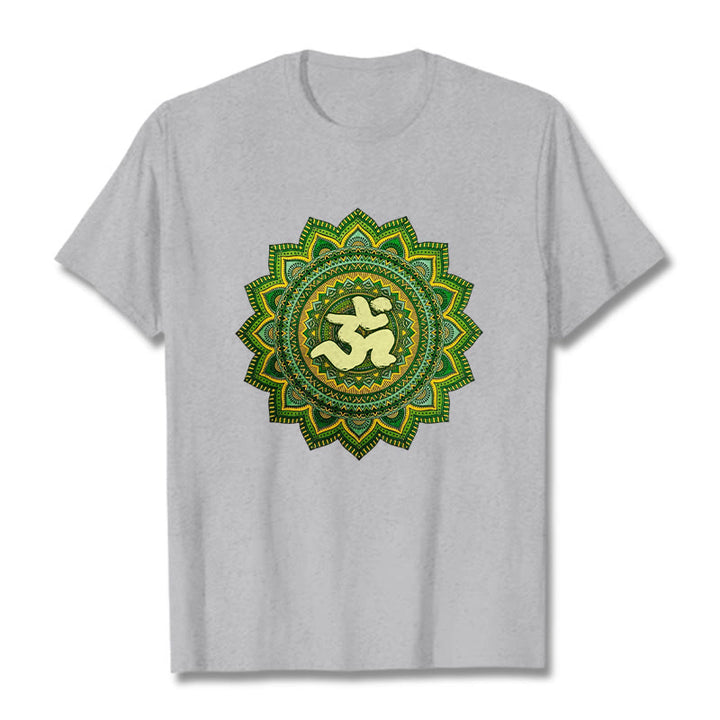 Buddha Stones Casual Green Mandala Om Symbol Pattern Cotton Tee T-shirt - LightGrey - 2XL - image 20