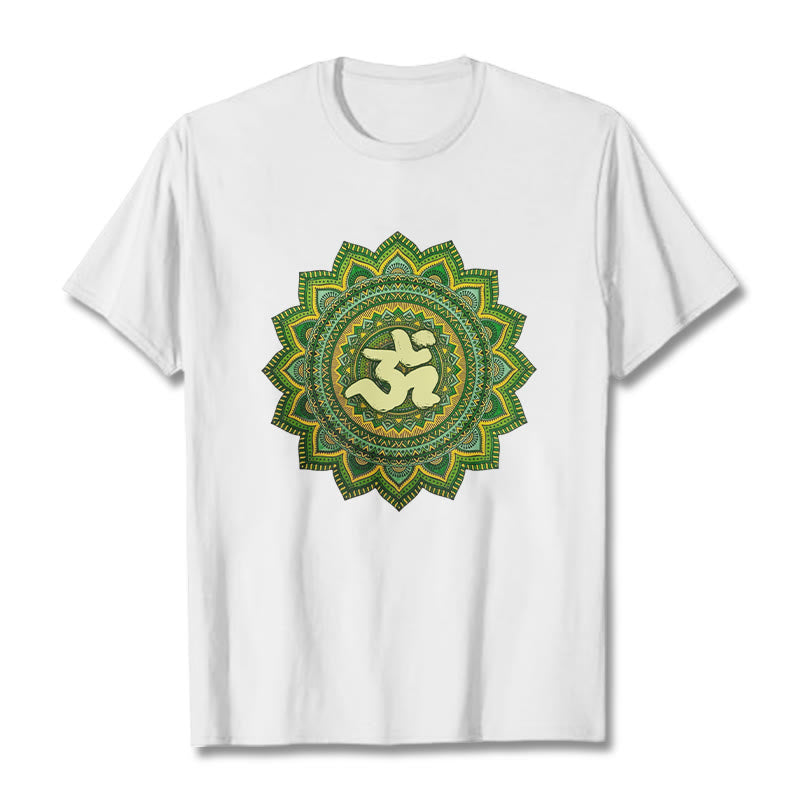 Buddha Stones Casual Green Mandala Om Symbol Pattern Cotton Tee T-shirt - White - 2XL - image 1