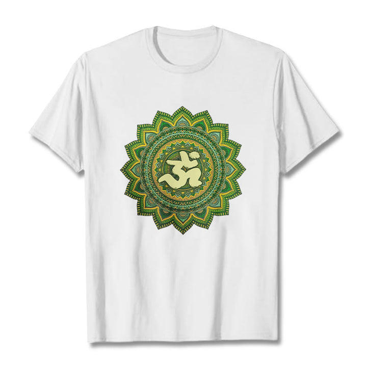 Buddha Stones Casual Green Mandala Om Symbol Pattern Cotton Tee T-shirt - White - 2XL - image 1