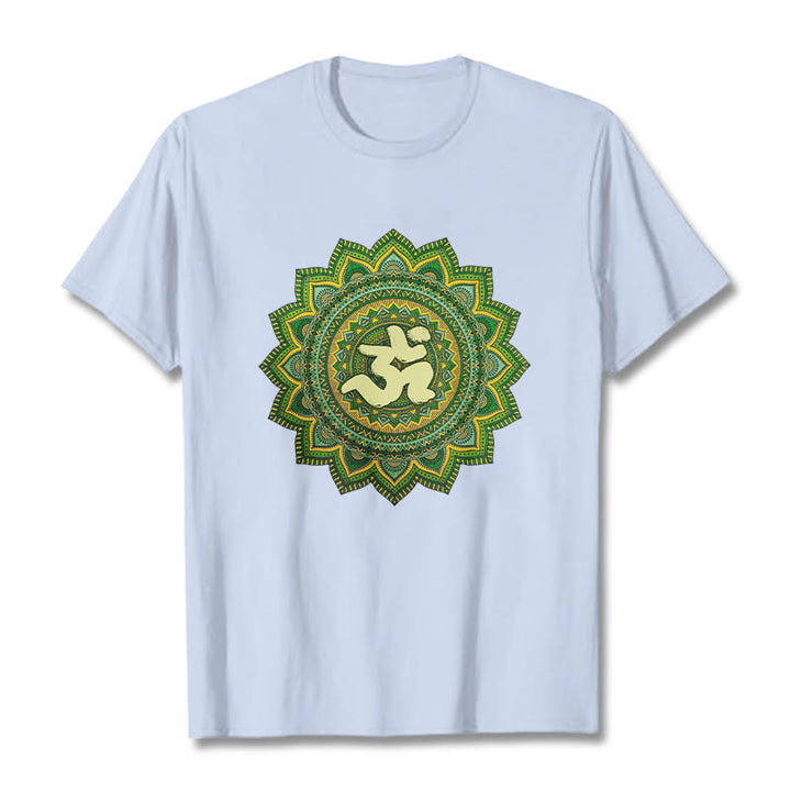Buddha Stones Casual Green Mandala Om Symbol Pattern Cotton Tee T-shirt - LightCyan - 2XL - image 19