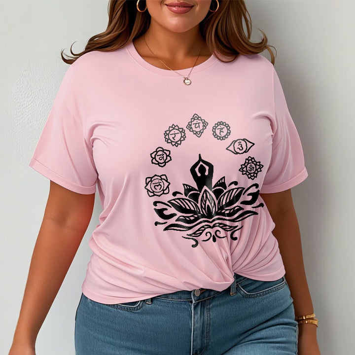 Buddha Stones Casual Meditating Figure Lotus Flower Seven Chakras Pattern Cotton Tee T-Shirt - image 14