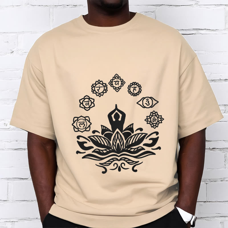 Buddha Stones Casual Meditating Figure Lotus Flower Seven Chakras Pattern Cotton Tee T-Shirt - image 12