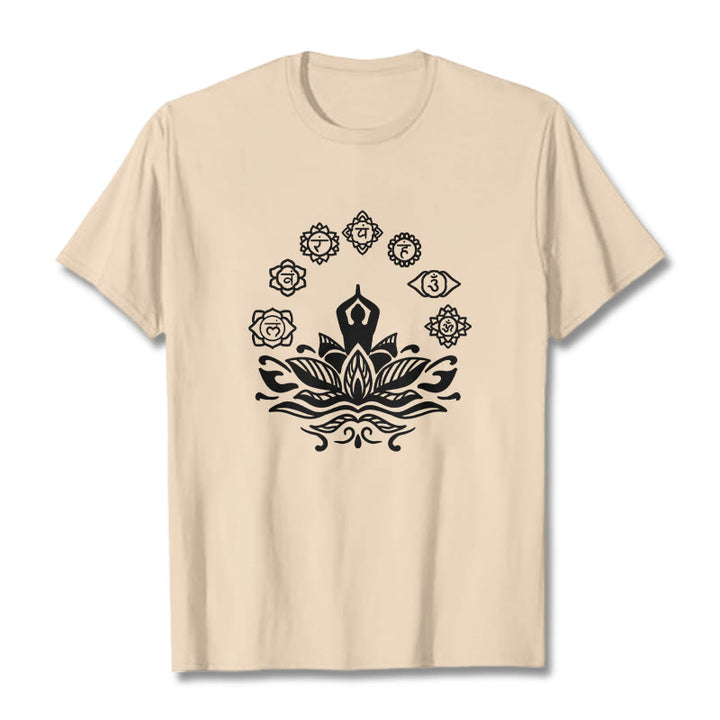 Buddha Stones Casual Meditating Figure Lotus Flower Seven Chakras Pattern Cotton Tee T-Shirt - Bisque - 2XL - image 11