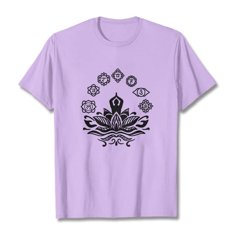 Buddha Stones Casual Meditating Figure Lotus Flower Seven Chakras Pattern Cotton Tee T-Shirt - Plum - 2XL - image 17