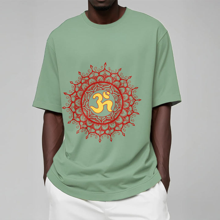Buddha Stones Casual Red Mandala Om Symbol Pattern Cotton Tee T-shirt - image 16
