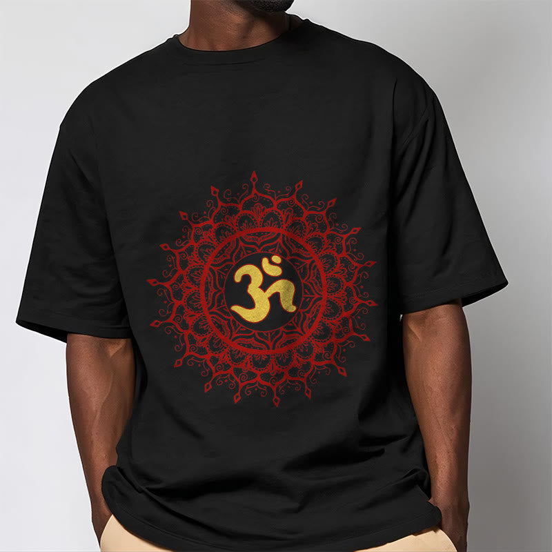 Buddha Stones Casual Red Mandala Om Symbol Pattern Cotton Tee T-shirt - image 2
