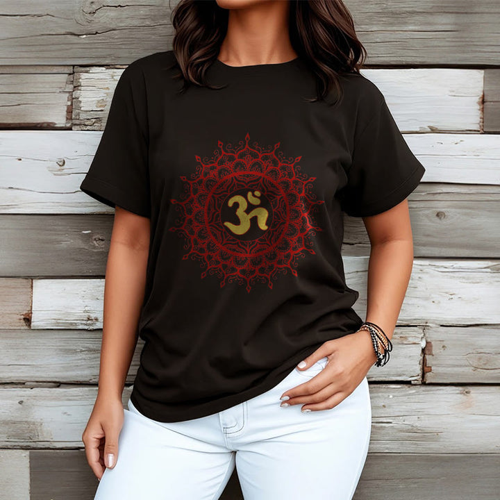 Buddha Stones Casual Red Mandala Om Symbol Pattern Cotton Tee T-shirt - image 4