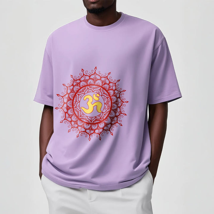Buddha Stones Casual Red Mandala Om Symbol Pattern Cotton Tee T-shirt - image 18
