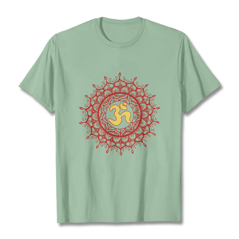 Buddha Stones Casual Red Mandala Om Symbol Pattern Cotton Tee T-shirt - PaleGreen - 2XL - image 15