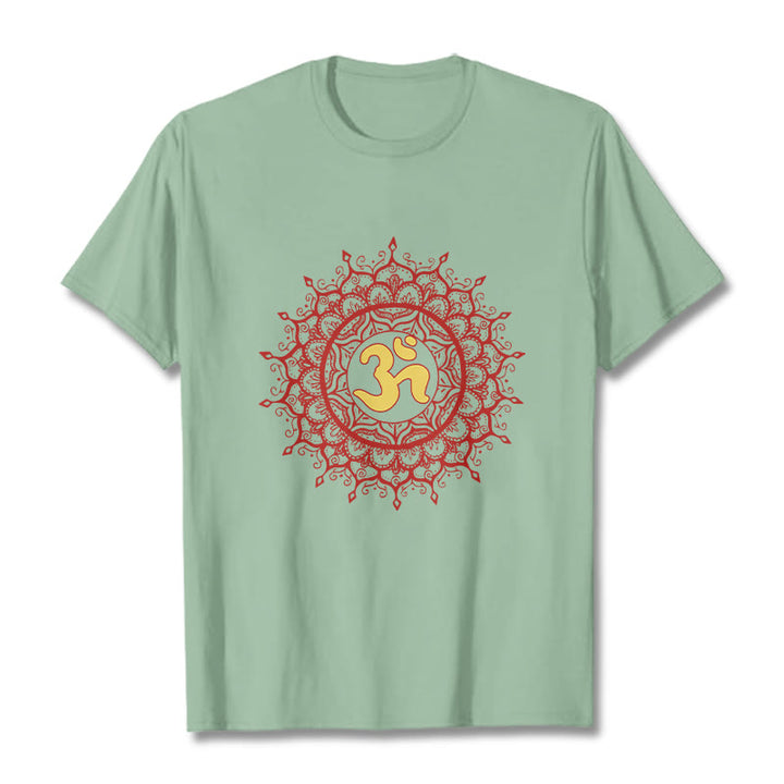 Buddha Stones Casual Red Mandala Om Symbol Pattern Cotton Tee T-shirt - PaleGreen - 2XL - image 15