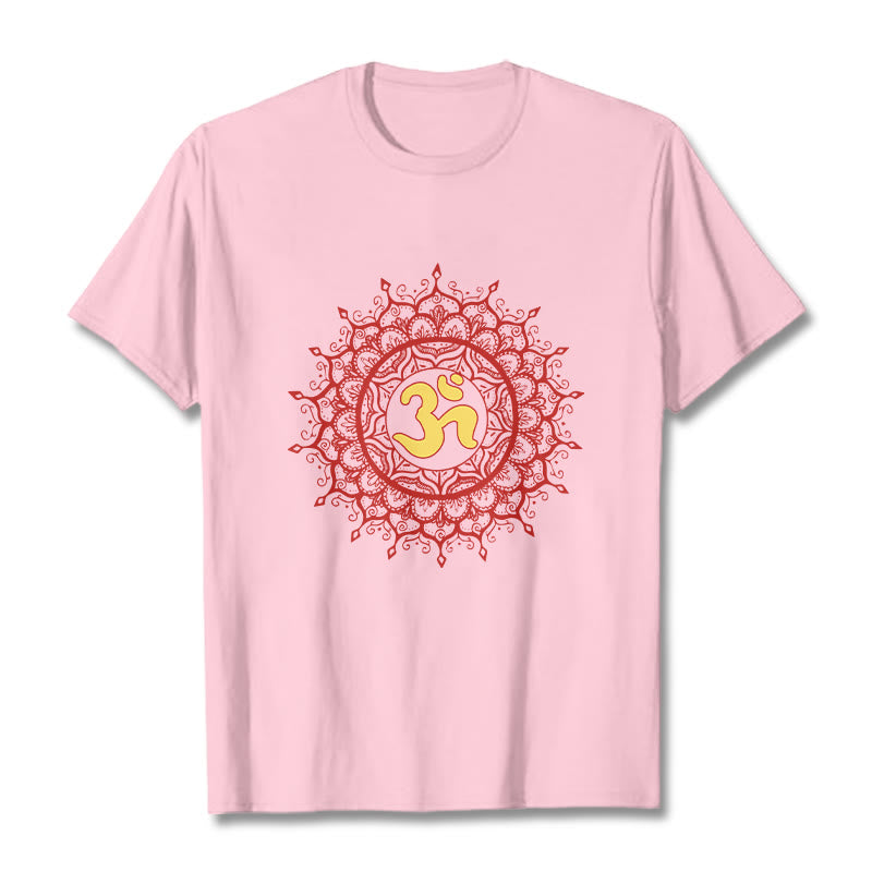 Buddha Stones Casual Red Mandala Om Symbol Pattern Cotton Tee T-shirt - LightPink - 2XL - image 13