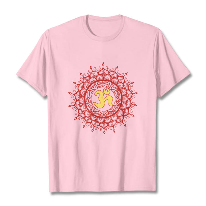 Buddha Stones Casual Red Mandala Om Symbol Pattern Cotton Tee T-shirt - LightPink - 2XL - image 13