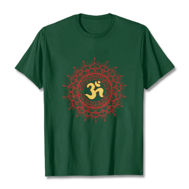 Buddha Stones Casual Red Mandala Om Symbol Pattern Cotton Tee T-shirt - ForestGreen - 2XL - image 11