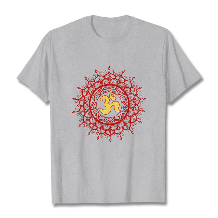 Buddha Stones Casual Red Mandala Om Symbol Pattern Cotton Tee T-shirt - image 20