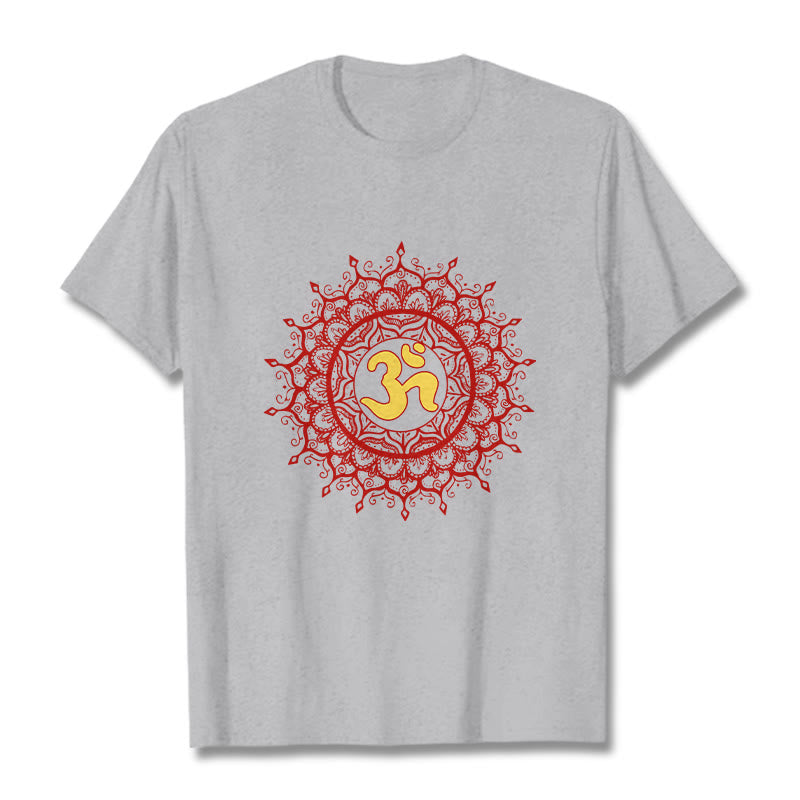 Buddha Stones Casual Red Mandala Om Symbol Pattern Cotton Tee T-shirt - image 20