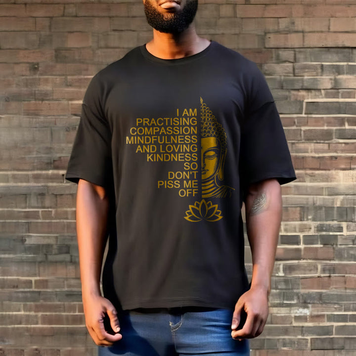 Buddha Stones Casual Golden Side Buddha Lotus Flower Pattern Cotton Tee T-Shirt - image 7