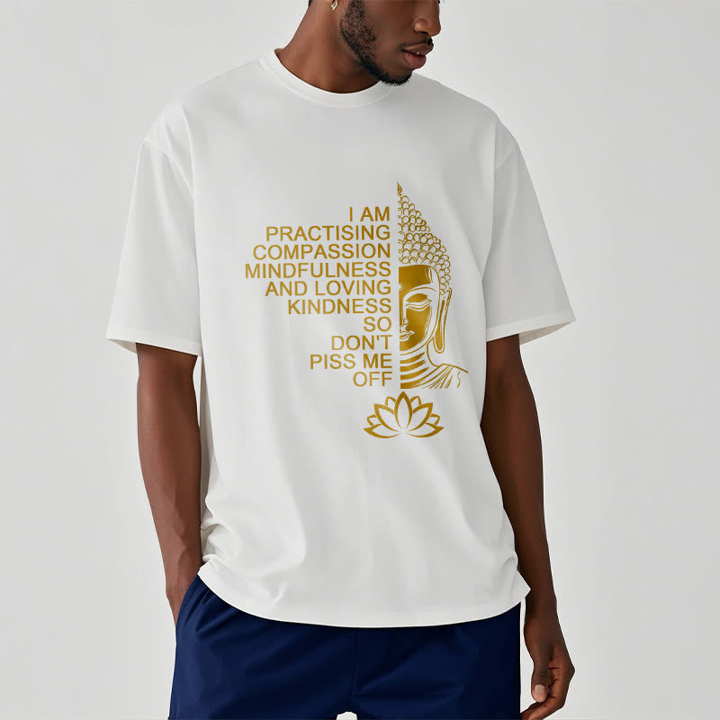 Buddha Stones Casual Golden Side Buddha Lotus Flower Pattern Cotton Tee T-Shirt - image 2