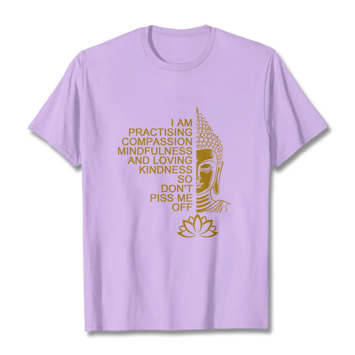 Buddha Stones Casual Golden Side Buddha Lotus Flower Pattern Cotton Tee T-Shirt - Plum - 2XL - image 17