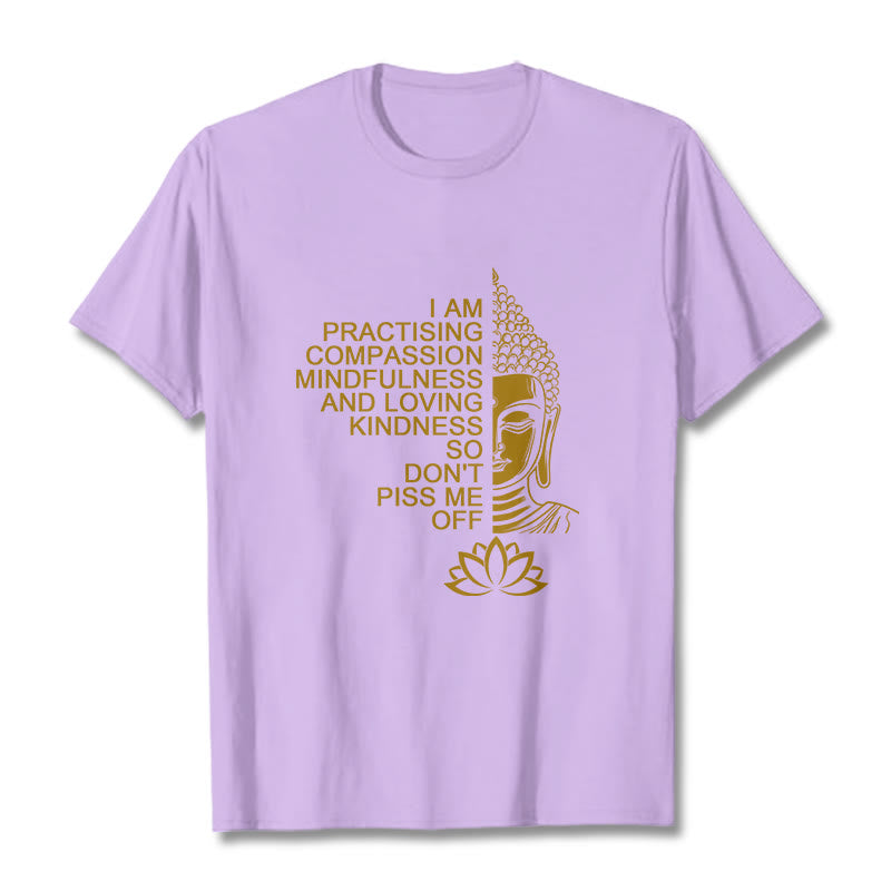 Buddha Stones Casual Golden Side Buddha Lotus Flower Pattern Cotton Tee T-Shirt - Plum - 2XL - image 17