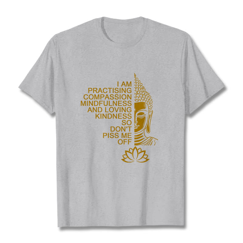 Buddha Stones Casual Golden Side Buddha Lotus Flower Pattern Cotton Tee T-Shirt - LightGrey - 2XL - image 20