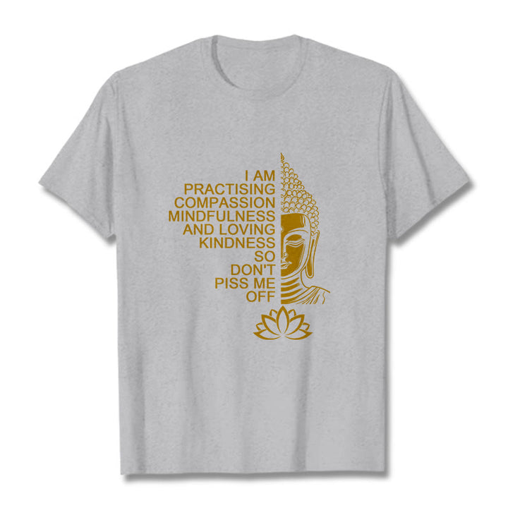 Buddha Stones Casual Golden Side Buddha Lotus Flower Pattern Cotton Tee T-Shirt - LightGrey - 2XL - image 20