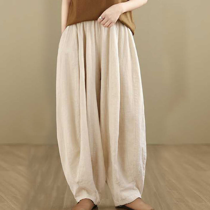 Buddha Stones Spring Casual Simple Design Women's Cotton Linen Harem Pants With Pockets - AntiqueWhite - US8-10,UK/AU12-14,EU40-42 (2XL) - image 16