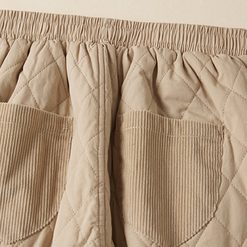 Buddha Stones Diamond Quilted Design Thermal Fleece-Lined Women's Harem Cotton Pants With Pockets - image 13