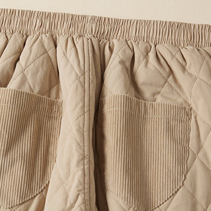 Buddha Stones Diamond Quilted Design Thermal Fleece-Lined Women's Harem Cotton Pants With Pockets - image 13