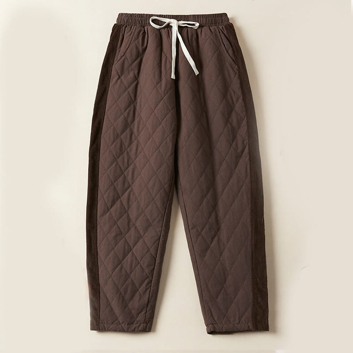 Buddha Stones Diamond Quilted Design Thermal Fleece-Lined Women's Harem Cotton Pants With Pockets - SaddleBrown - US8-10,UK/AU12-14,EU40-42 (2XL) - image 19